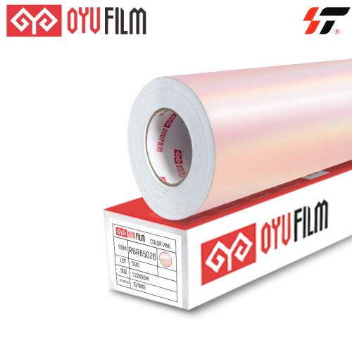 RBR65026 Самоклеящаяся голографическая плёнка светло-розового цвета метражом 